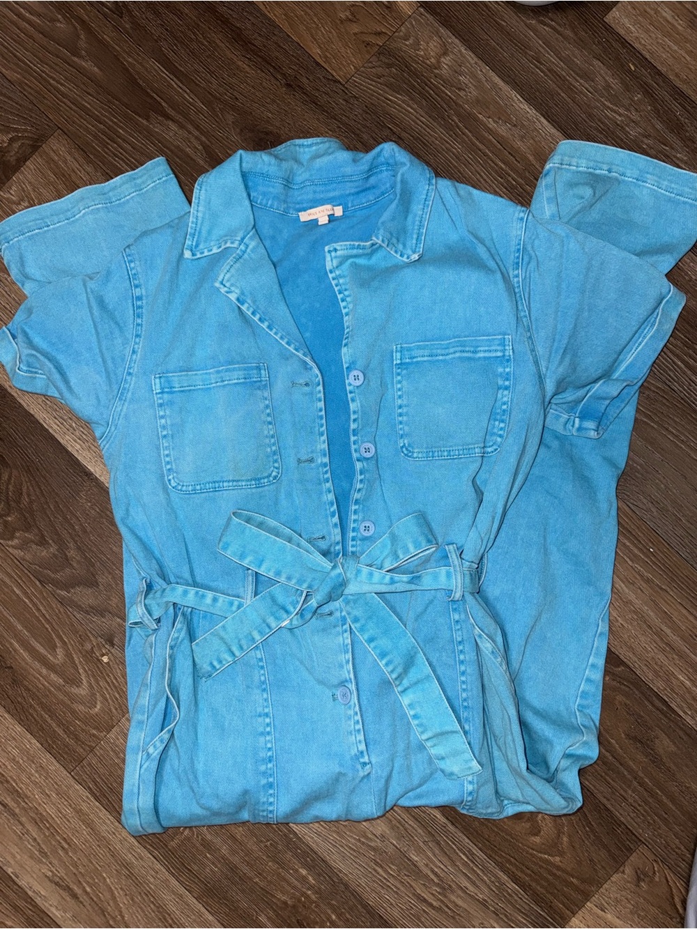 Size large Light Blue Denim Jumpsuit with Belt